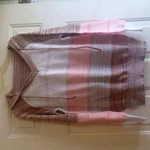 Women's Hooded Sweater Pink Brown Stripe Size XL Bust 40"